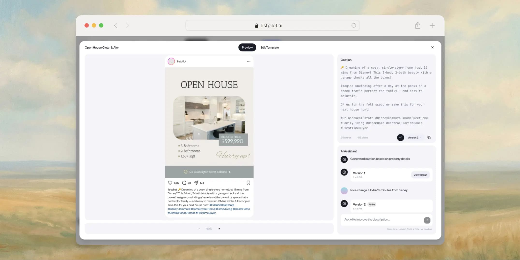 Screenshot of the social media post preview